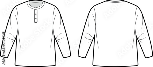 Obraz na płótnie Men long sleeve henley shirt front and back flat sketch, apparel design template