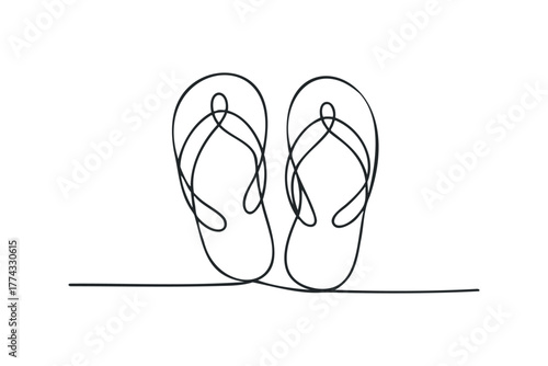 Minimalist single line drawing of two flip flops
