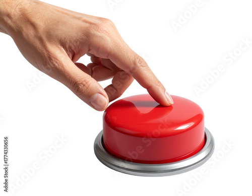 Side View of Hand About to Press Red Game Button Isolated on Transparent Background PNG