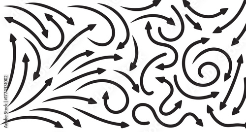 Collection of hand drawn black arrows in various shapes and directions on a white background Art & Illustration