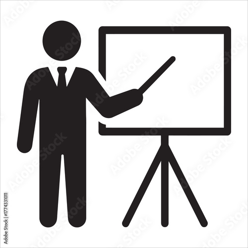 Business Trainer Presenting Whiteboard Icon Vector
