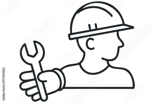 Worker with Wrench and Hard Hat