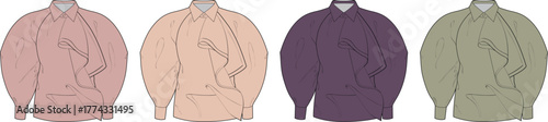 A stylish collection of men's long-sleeved dress shirts in a variety of colors, isolated vector illustration for fashion and apparel concepts