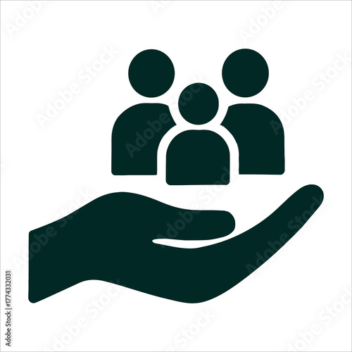 Care and Community Icon: Hand Holding Group of People Protection Vector