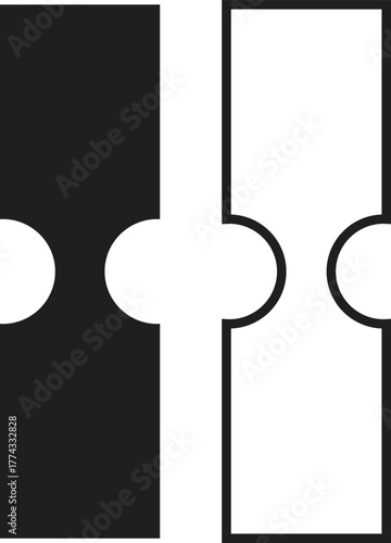 Strap connector tab icon set. Detailed collection of industrial fastening parts and mechanical joint components in flat and outline vectors showing connector shapes for engineering and product design.