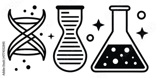 Scientific Research DNA, Beaker, and Experimentation Icons