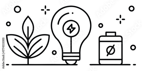 Sustainable Energy Green Power Concepts with Plant, Light Bulb, and Battery Icons