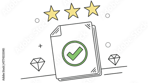 Document Validation with Star Rating Minimalist Illustration of Certified File Quality