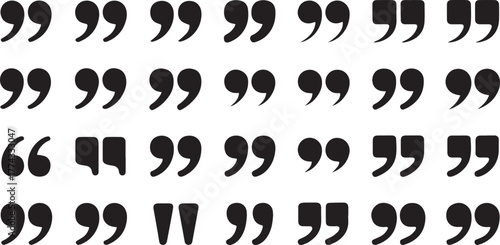 Quote Marks Icon Set – Speech Marks, Inverted Commas, Talking Marks, Talk Bubble, silhouette Style, Vector Illustration