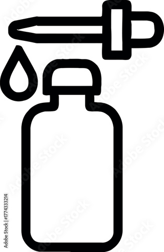 Hand drawn sketch of an essential oil dropper bottle with measurements
