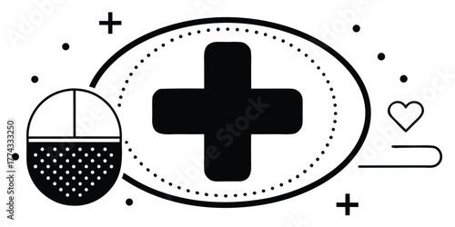 Healthcare and Wellbeing A Minimalist Vector Illustration of Health and Support Symbols