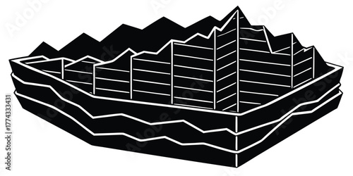 Geometric Black and White Mountainous Landscape Within a Modern Container