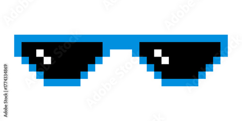 Fun retro Pixelated sun glass icon, Boss glasses meme, life style meme sunglasses thug, vector illustration