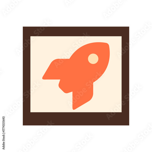 Orange Rocket Launch Icon in Flat Design