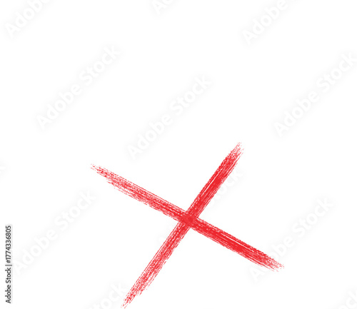 Hand drawn red cross mark symbol isolated on a clean white background for graphic design elements