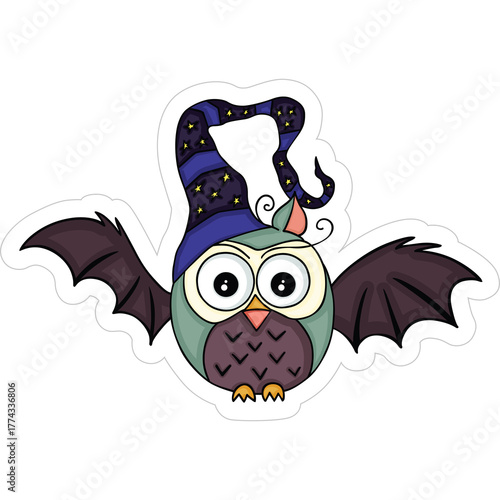 Whimsical Owl Character Wearing A Pointed Hat With Stars And Wings Outspread In Flight Against A Transparent Background