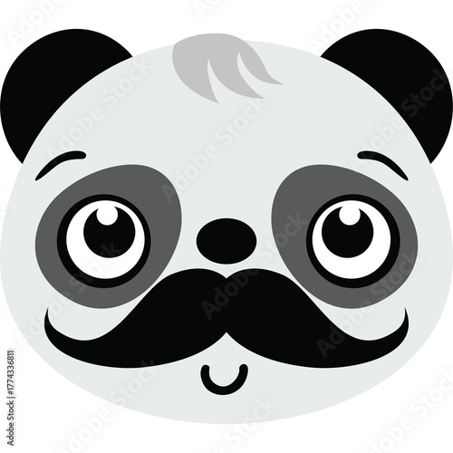 Whimsical Panda Illustration With A Black Mustache And Gray Hair Accent On A Transparent Background