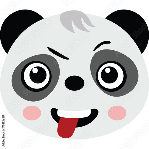 Whimsical Panda Face with Googly Eyes and Red Tongue Out Expressing Playfulness and Fun on Transparent Background