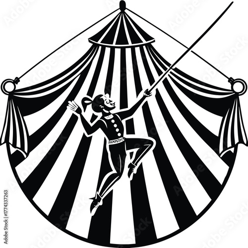 A dynamic circus acrobat on a trapeze, illustrating performance, risk, balance, and aerial skill.