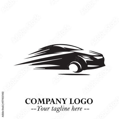 Car Running Fast Logo Symbol in Black on the White Background with Dynamic Speed Design
