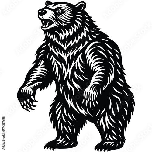 A powerful grizzly bear standing on hind legs, illustrating strength, wildlife, nature, and raw power.