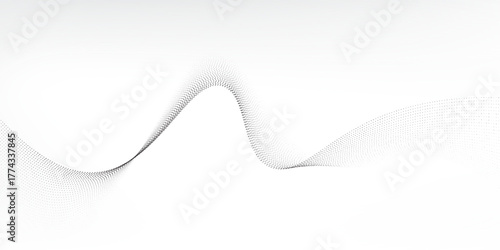 Flowing dots particles nice wave pattern halftone black gradient white background. simple dot