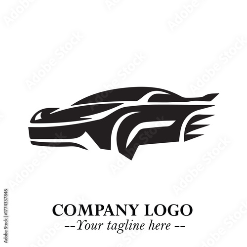 Car Running Fast Logo Symbol in Black on the White Background with Dynamic Speed Design