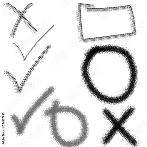 Check mark, round mark, cancel or cross mark brush style, grunge design fact.eps