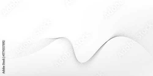 Flowing dots particles nice wave pattern halftone black gradient white background. simple