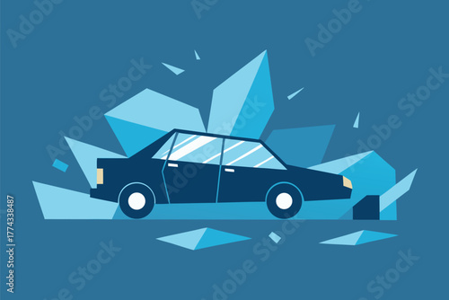 Car crash with broken glass