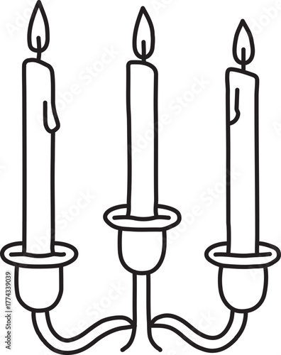 Three arm candelabra with lit tapers