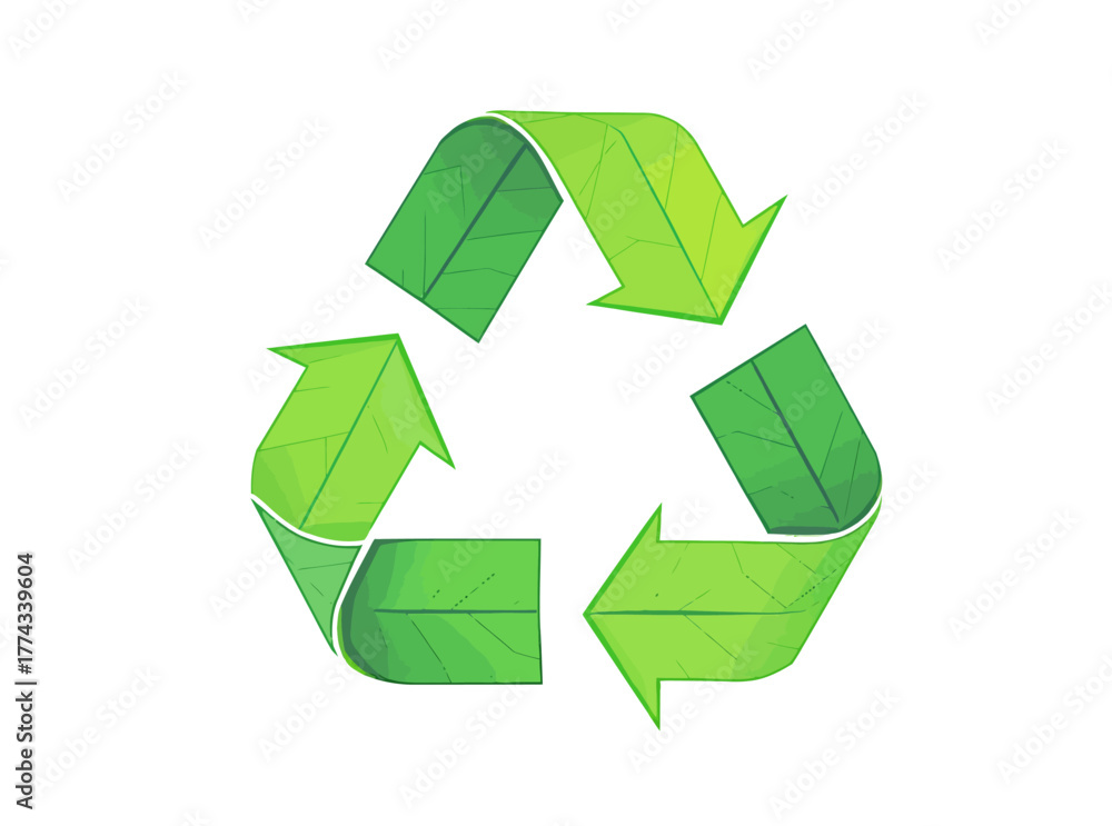 Fototapeta premium Recycling symbol with green leaves symbolizing environmental sustainability and eco-friendly practices