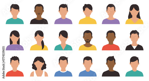 Diverse group of illustrated people with different skin tones and hairstyles