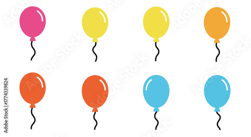 Colorful balloons floating on a white background simple illustration design