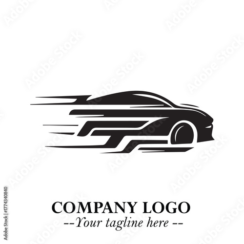 Car Running Fast Logo Symbol in Black on the White Background with Dynamic Speed Design