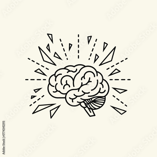 Vector illustration of brain with radiating lines, a symbol of idea