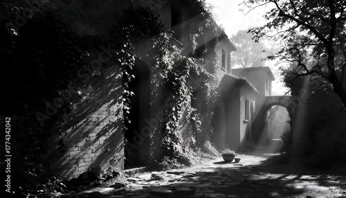 Dramatic Light and Shadow on European Architecture A Striking Black and White Visual Narrative