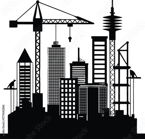 Future Urban Development Cityscape and Communication Tower Icon
