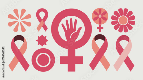 PinkToned Symbols Female Empowerment, Breast Cancer Awareness, and Flower Designs on Light Background