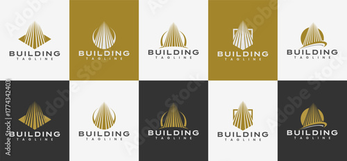 Elegant line property building tower logo set