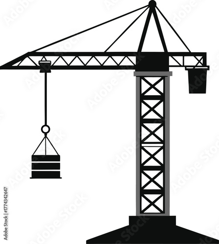 Stable Construction Tower Crane Lifting Heavy Load Vector