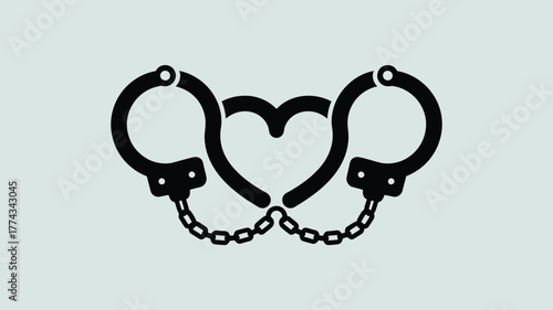 Stylized Black Handcuffs Forming a Heart on Light Grey Background Illustration