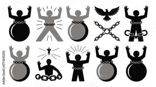Symbolic People Bound by Chains and a Ball, with Freedom Represented by Eagle
