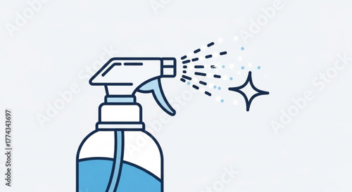 Cleaning spray bottle illustration for surface disinfectant and sanitizer product protection against germs virus