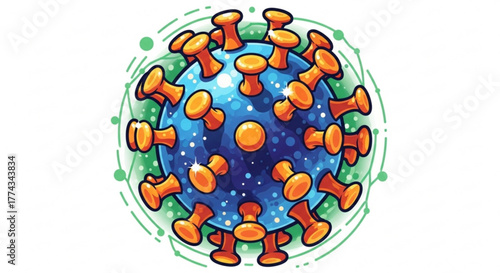 Illustration of coronavirus covid nineteen virus cell structure with spike proteins and viral envelope