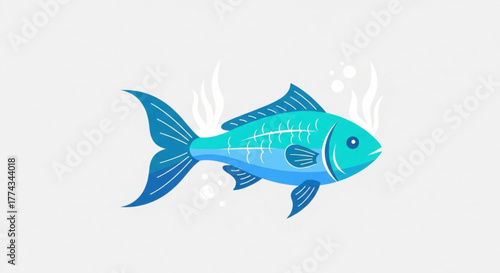 Illustration of blue fish skeleton cartoon style vector graphic design for ocean life and sea animals art