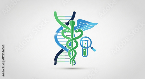 Medical dna research caduceus health science laboratory test tube analysis healthcare and medicine icon