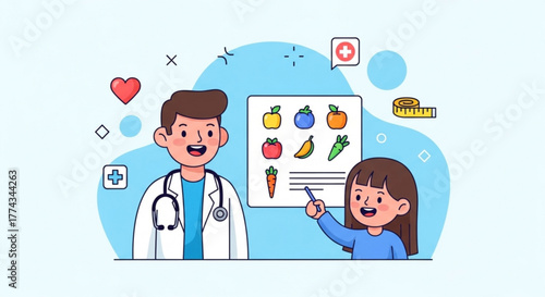 Nutritionist doctor consultation for healthy eating and diet plan advice for patient healthcare and wellness