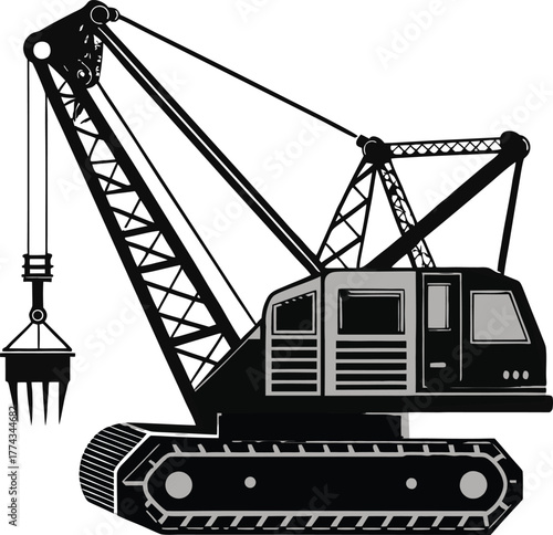 Heavy Duty Dragline Crane Digger Silhouette Vector