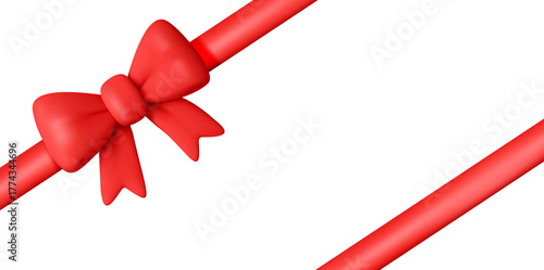 3D Red silky ribbon bow with diagonal stripe